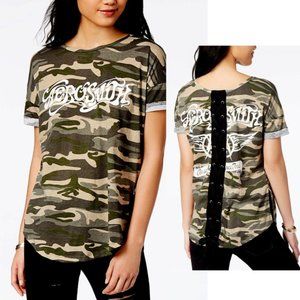 Aerosmith | Wings Logo Lace-Up Front Camo Tee